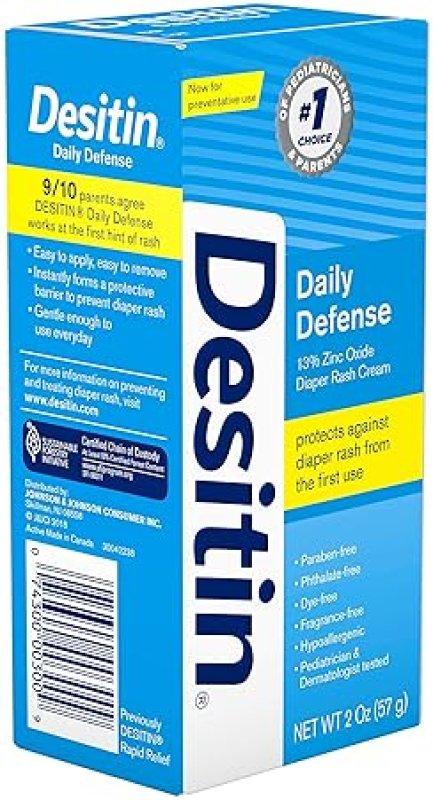 DESITIN DAILY DEFENSE BABY DIAPER RASH CREAM WITH 13% ZINC OXIDE - 2 OZ, HYPOALLERGENIC & TRAVEL-FRIENDLY
