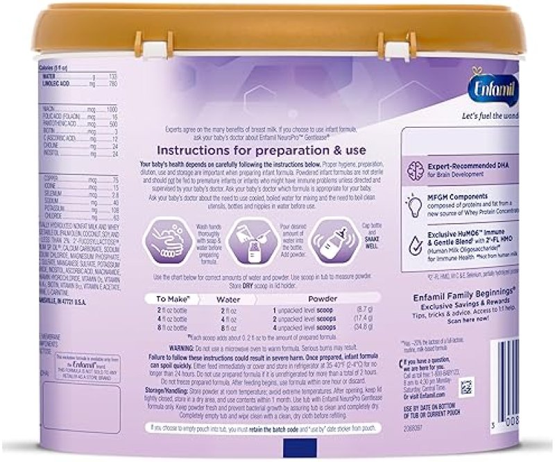 ENFAMIL NEUROPRO GENTLEASE BABY FORMULA 19.5 OZ WITH DHA & PREBIOTICS