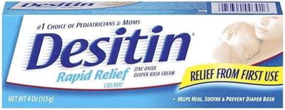 DESITIN RAPID RELIEF ZINC OXIDE DIAPER RASH CREAM 4 OZ - PACK OF 6 - FAST SOOTHING RELIEF