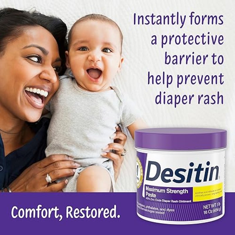 DESITIN MAXIMUM STRENGTH BABY DIAPER RASH CREAM - 40% ZINC OXIDE, HYPOALLERGENIC, 16 OZ