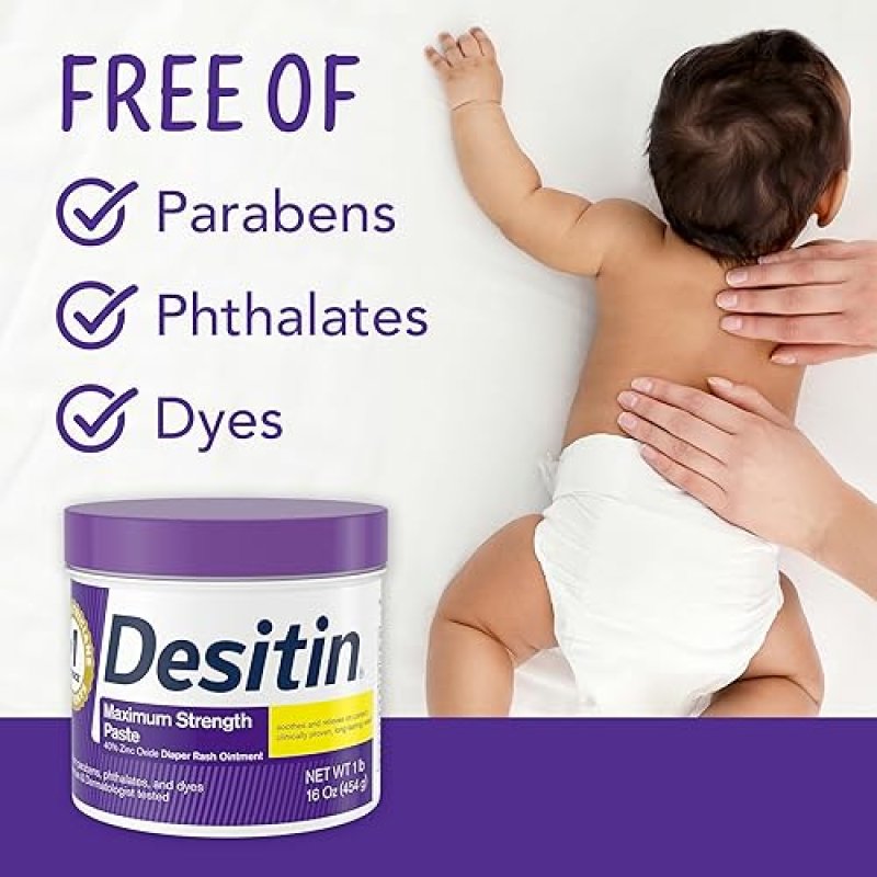 DESITIN MAXIMUM STRENGTH BABY DIAPER RASH CREAM - 40% ZINC OXIDE, HYPOALLERGENIC, 16 OZ
