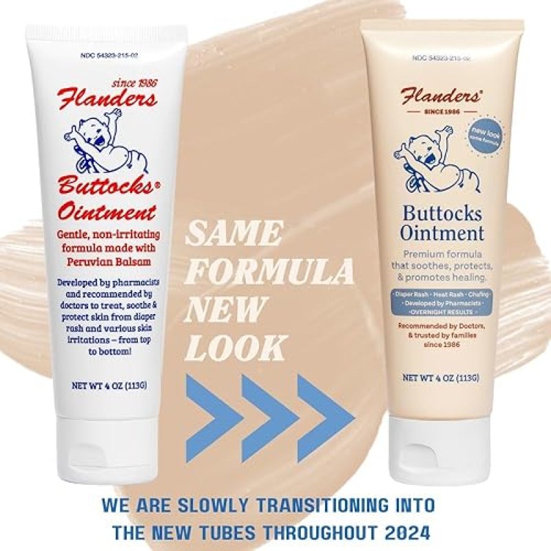 FLANDERS BUTTOCKS OINTMENT - DIAPER RASH CREAM, PHARMACIST DEVELOPED, INSTANT RELIEF (2 PACK 4OZ TUBES)