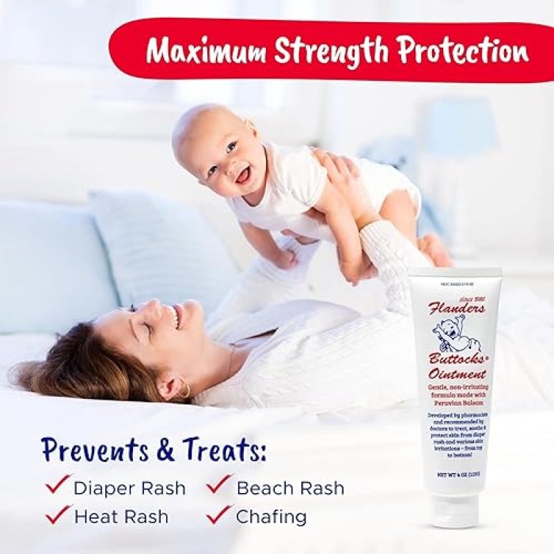 FLANDERS BUTTOCKS OINTMENT - DIAPER RASH CREAM, PHARMACIST DEVELOPED, INSTANT RELIEF (2 PACK 4OZ TUBES)
