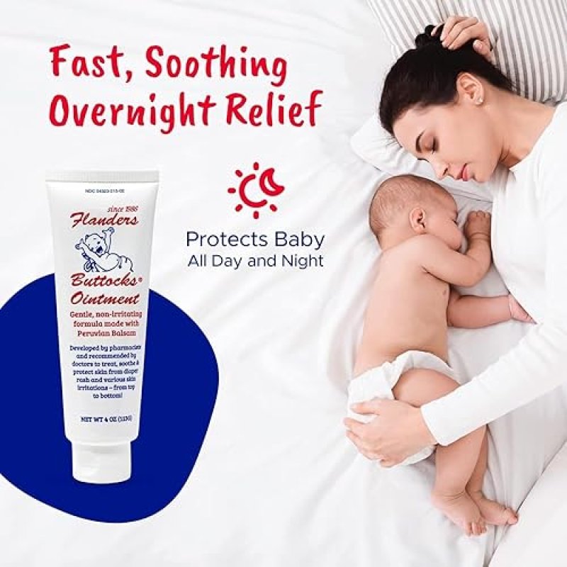 FLANDERS BUTTOCKS OINTMENT - DIAPER RASH CREAM, PHARMACIST DEVELOPED, INSTANT RELIEF (2 PACK 4OZ TUBES)