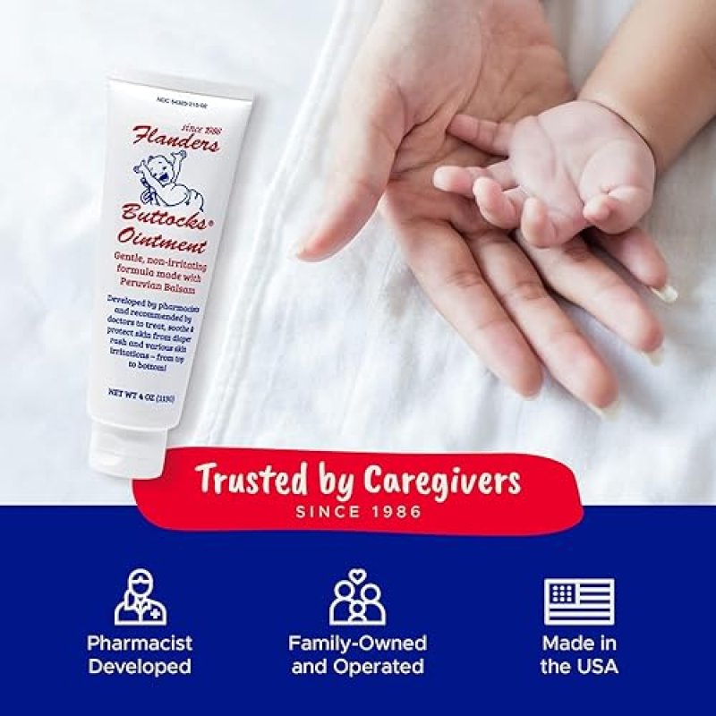 FLANDERS BUTTOCKS OINTMENT - DIAPER RASH CREAM, PHARMACIST DEVELOPED, INSTANT RELIEF (2 PACK 4OZ TUBES)