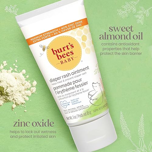 BURTS BEES BABY DIAPER RASH OINTMENT CREAM - 40% ZINC OXIDE, 100% NATURAL, PEDIATRICIAN TESTED - 3 OZ X 2 PACK