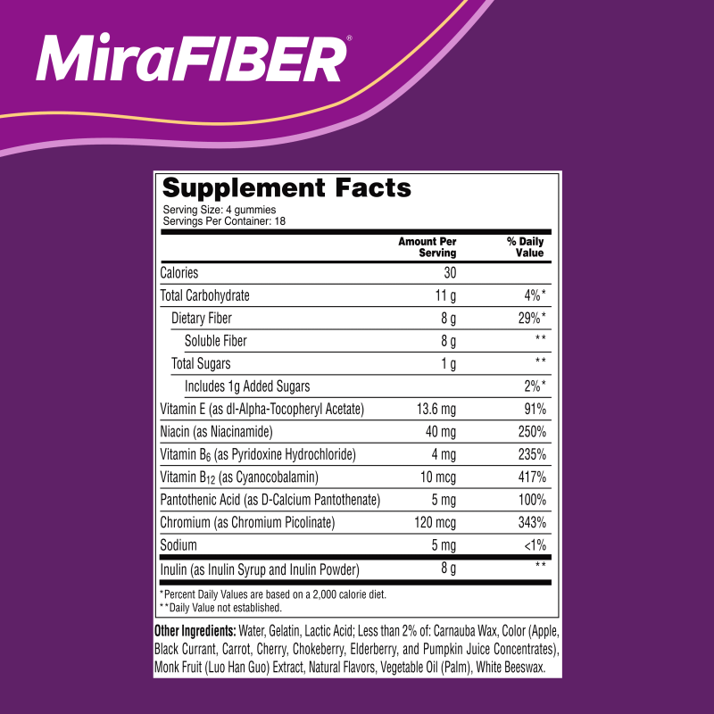 MIRALAX MIRAFIBER GUMMIES: 8G PREBIOTIC FIBER FOR METABOLISM SUPPORT, 72 COUNT