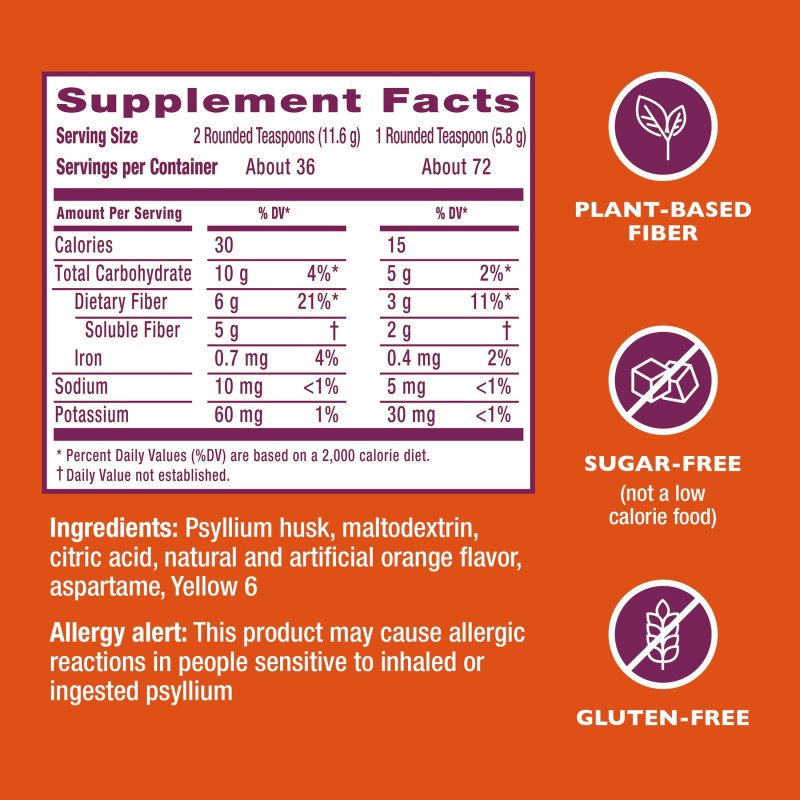 METAMUCIL SUGAR-FREE FIBER POWDER FOR DIGESTIVE HEALTH, ORANGE FLAVOR - 72 SERVINGS