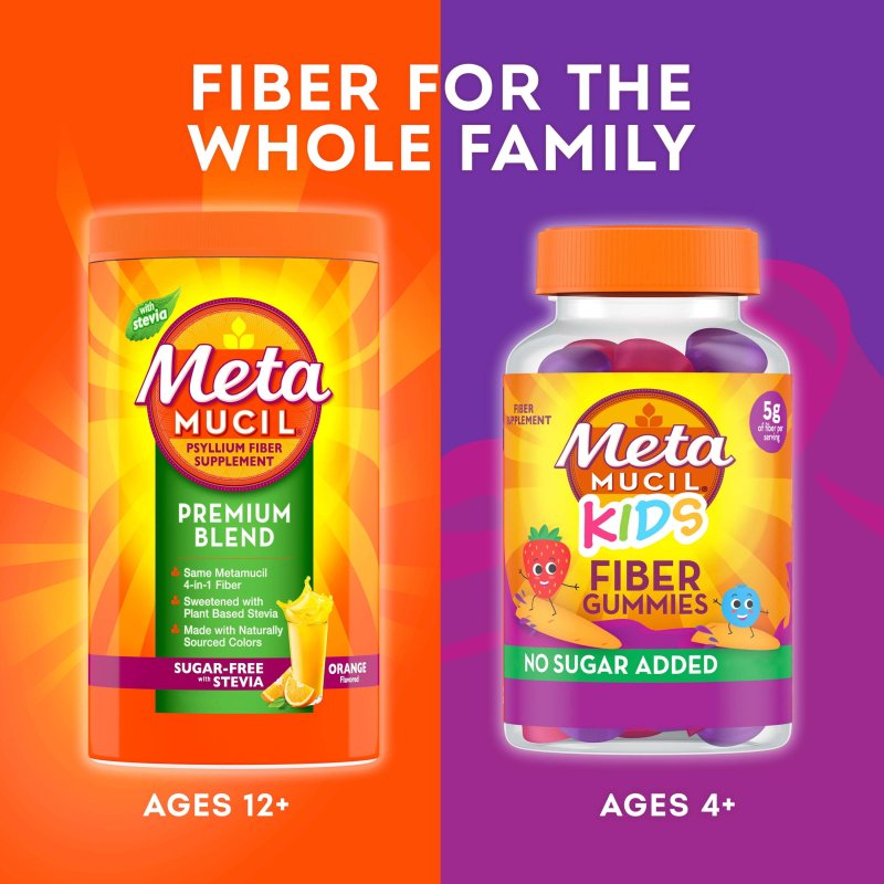 METAMUCIL FIBER POWDER WITH STEVIA FOR DIGESTIVE HEALTH - ORANGE, 114 SERVINGS