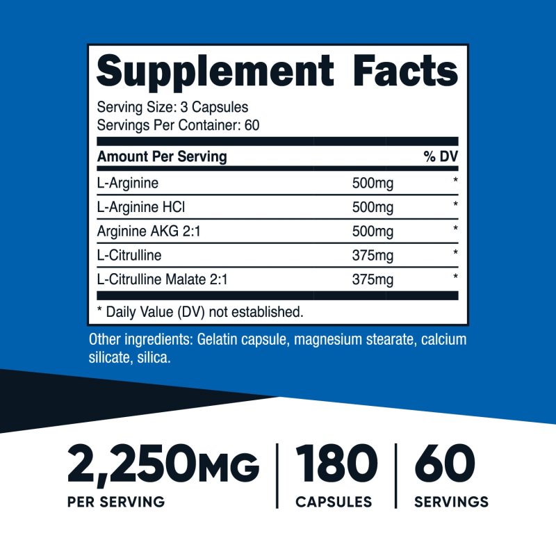 NUTRICOST NITRIC OXIDE BOOSTER 750MG CAPSULES - 180 COUNT SUPPLEMENT