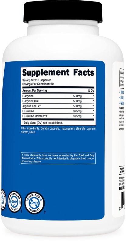 NUTRICOST NITRIC OXIDE BOOSTER 750MG CAPSULES - 180 COUNT SUPPLEMENT