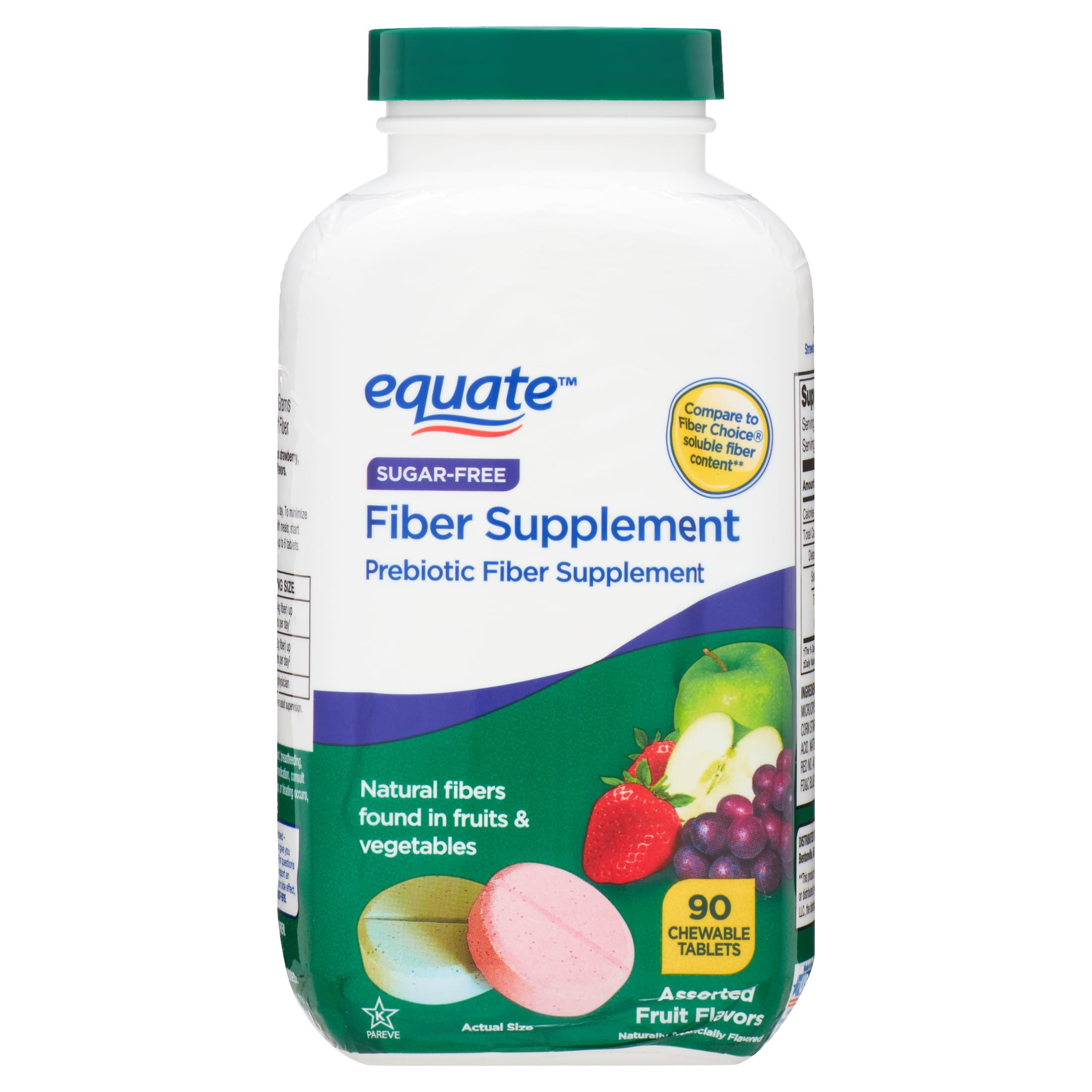 EQUATE FIBER SUPPLEMENT CHEWABLE TABLETS, 3-PACK, FRUIT FLAVORED, 90 COUNT