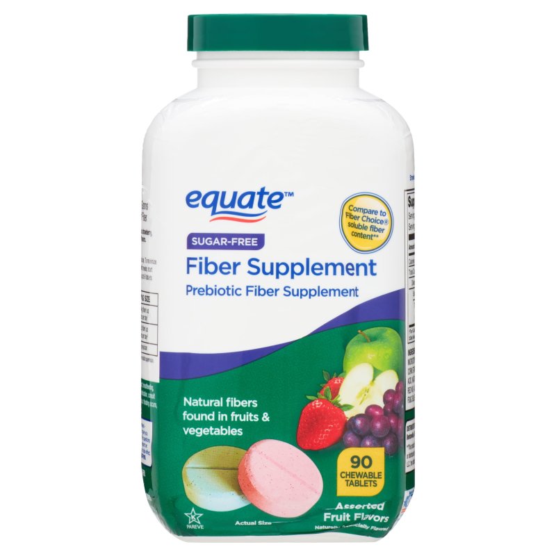 EQUATE FIBER SUPPLEMENT CHEWABLE TABLETS, 3-PACK, FRUIT FLAVORED, 90 COUNT