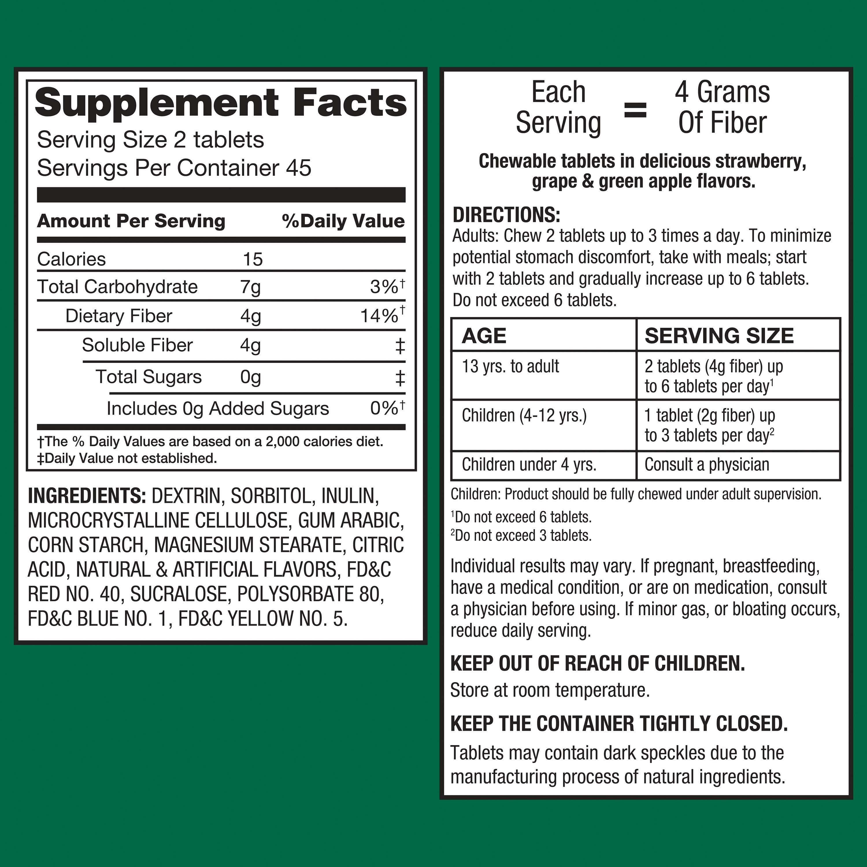EQUATE FIBER SUPPLEMENT CHEWABLE TABLETS, 3-PACK, FRUIT FLAVORED, 90 COUNT