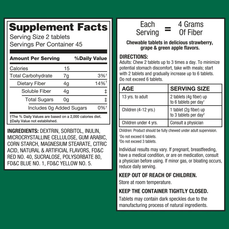 EQUATE FIBER SUPPLEMENT CHEWABLE TABLETS, 3-PACK, FRUIT FLAVORED, 90 COUNT