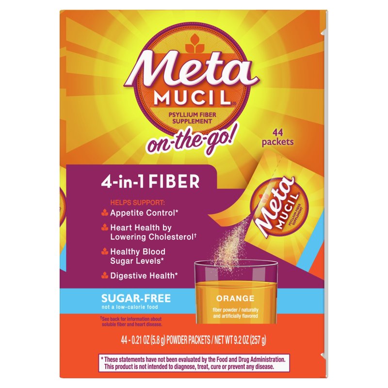 METAMUCIL FIBER SUPPLEMENT PACKETS - DIGESTIVE HEALTH POWDER, SUGAR FREE ORANGE - 44 COUNT