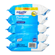 EQUATE FLUSHABLE WIPES, FRESH SCENT, 5 PACKS - 240 TOTAL WIPES