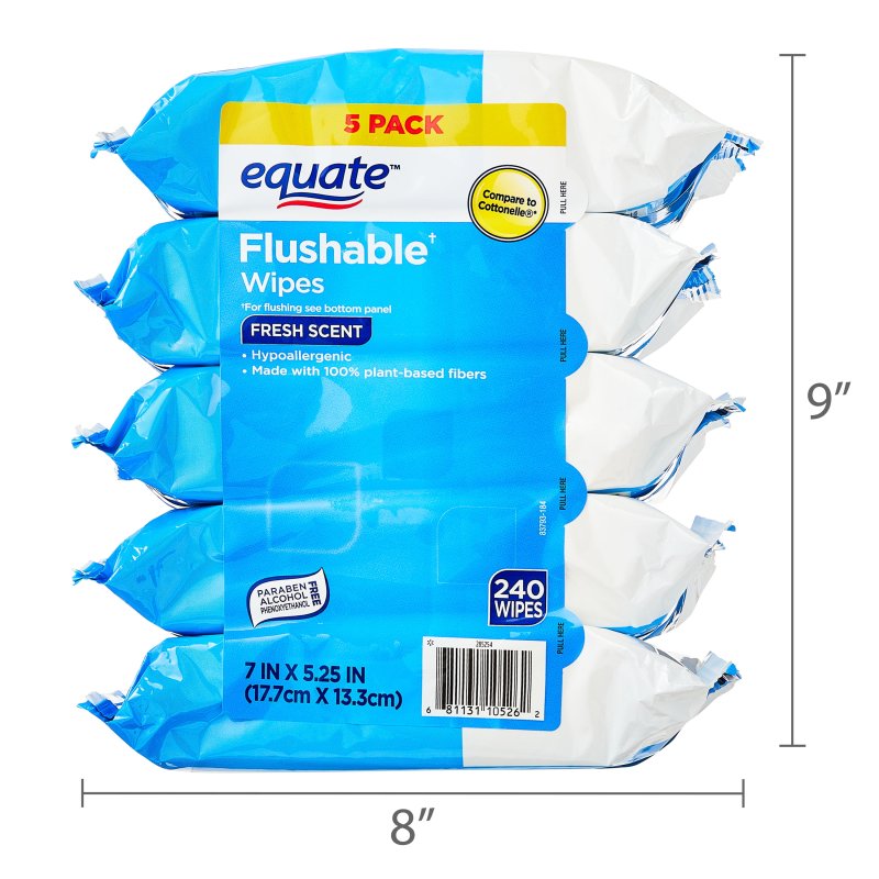 EQUATE FLUSHABLE WIPES, FRESH SCENT, 5 PACKS - 240 TOTAL WIPES