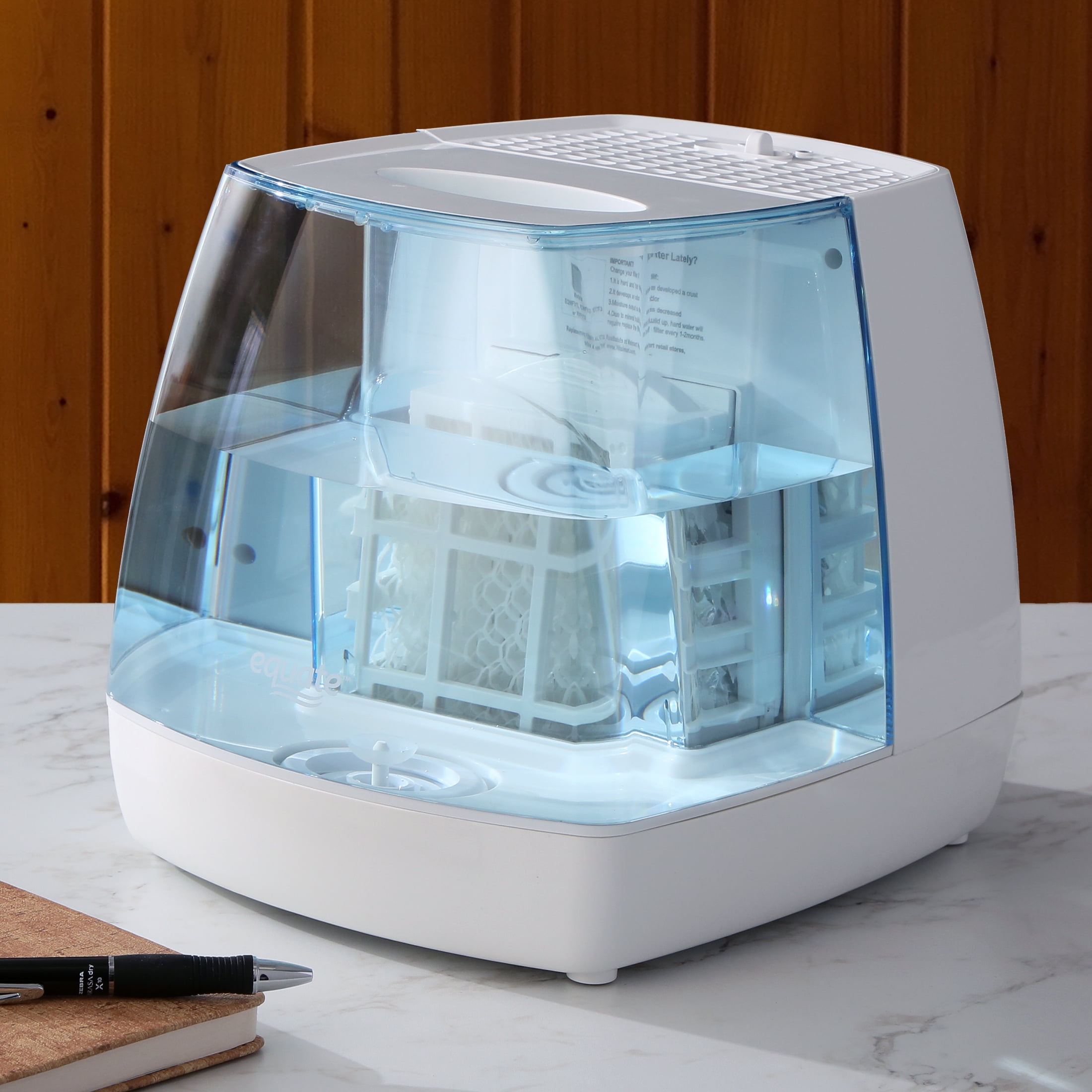 EQUATE 1.1 GALLON INVISIBLE COOL MIST HUMIDIFIER, WHITE & BLUE - COVERS 250 SQ FT