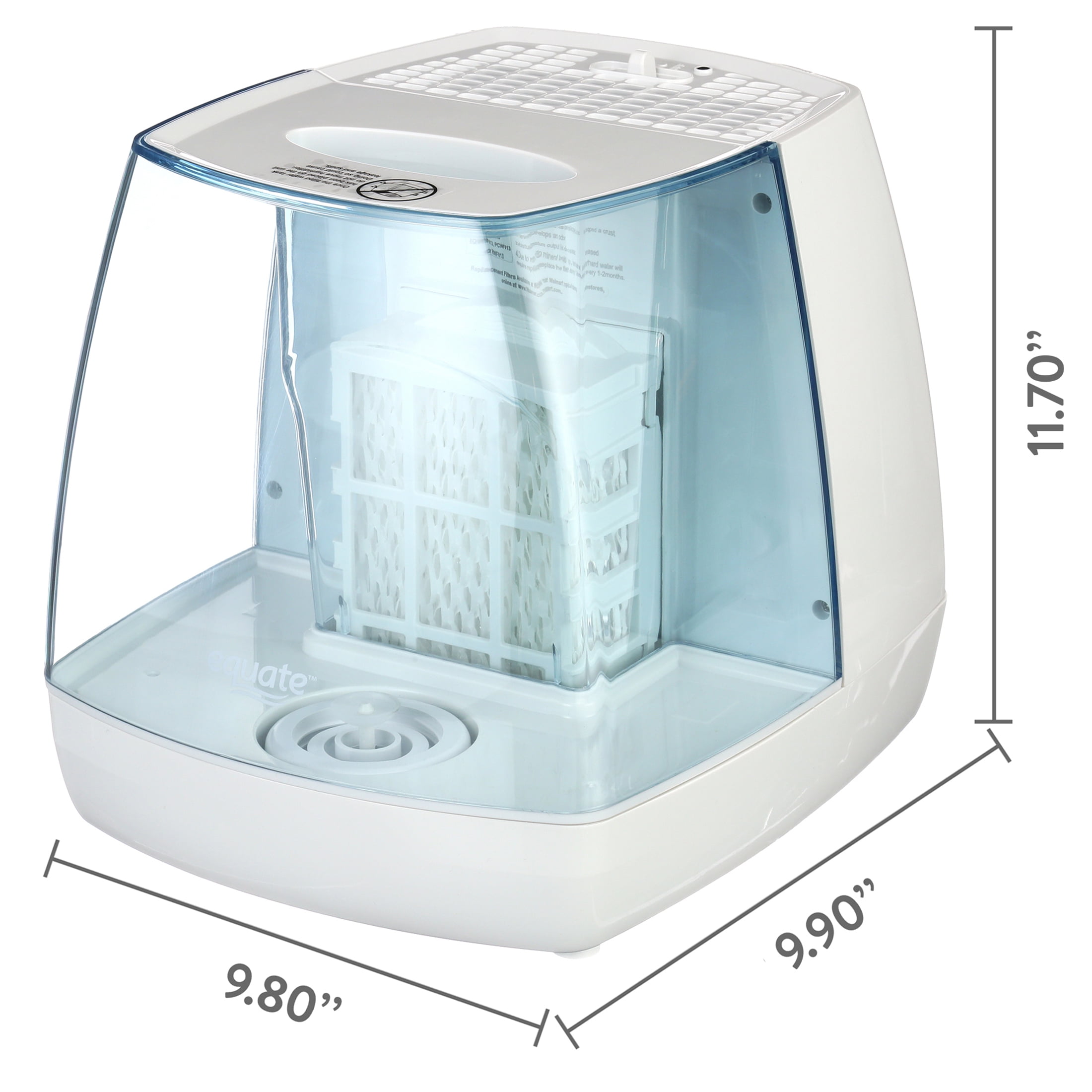 EQUATE 1.1 GALLON INVISIBLE COOL MIST HUMIDIFIER, WHITE & BLUE - COVERS 250 SQ FT