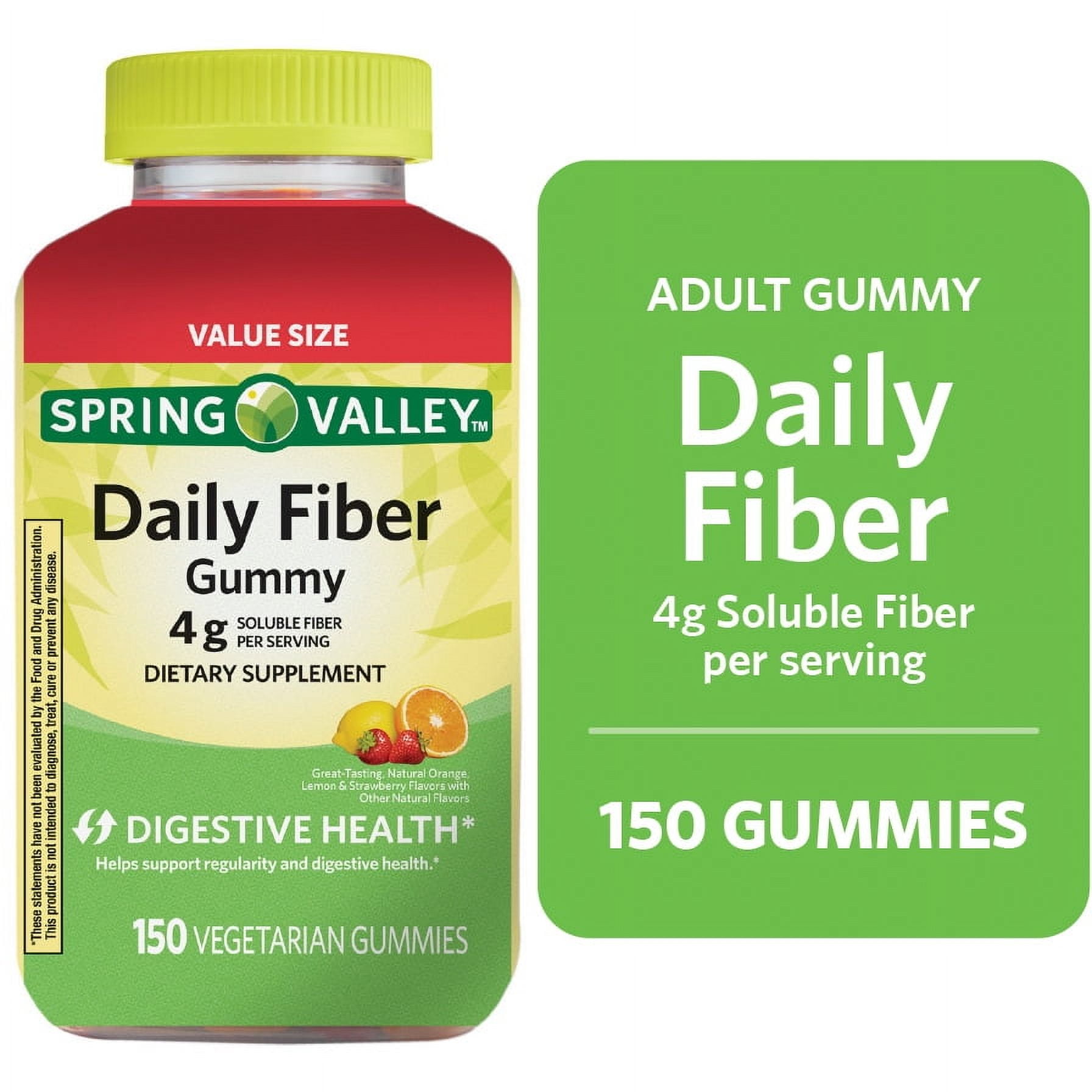 SPRING VALLEY DIGESTIVE HEALTH FIBER GUMMIES, ORANGE LEMON STRAWBERRY - 150 COUNT