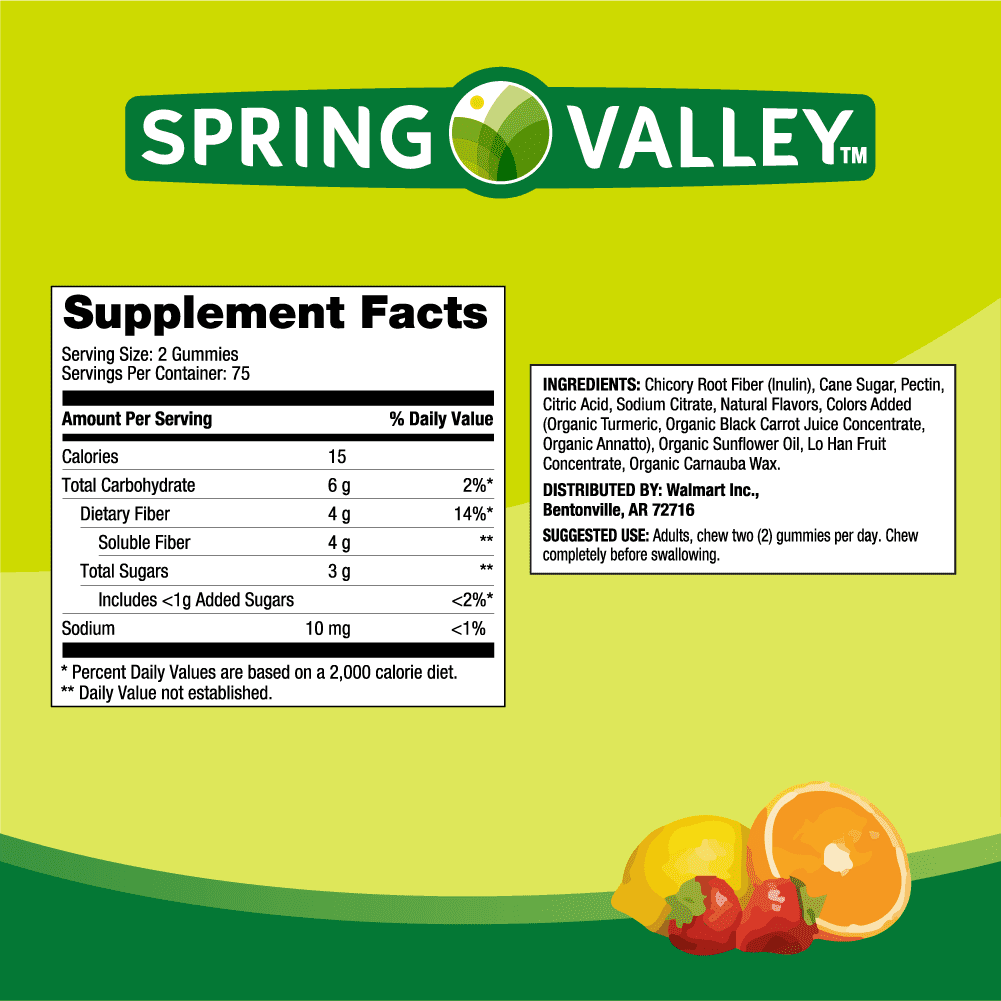 SPRING VALLEY DIGESTIVE HEALTH FIBER GUMMIES, ORANGE LEMON STRAWBERRY - 150 COUNT