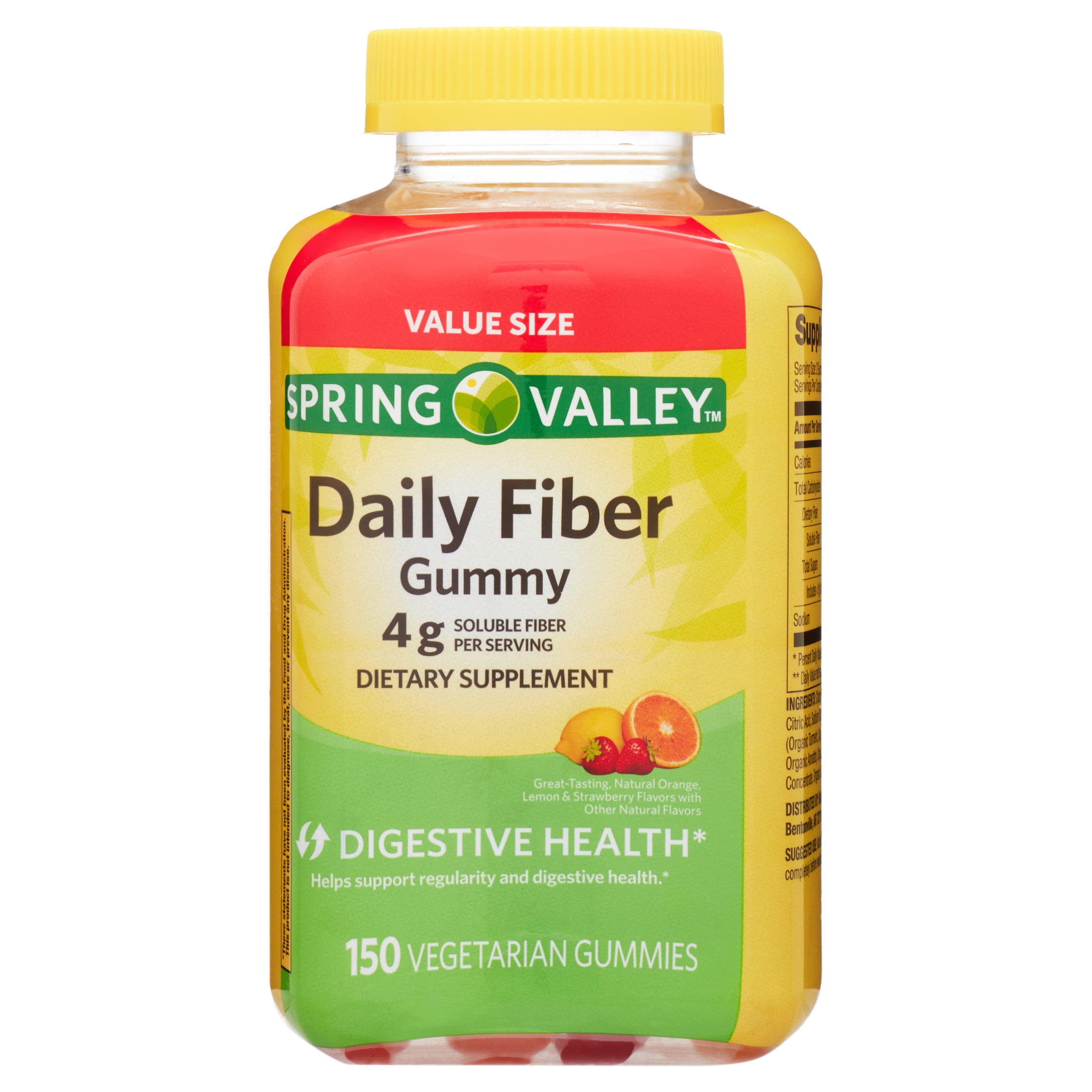 SPRING VALLEY DIGESTIVE HEALTH FIBER GUMMIES, ORANGE LEMON STRAWBERRY - 150 COUNT