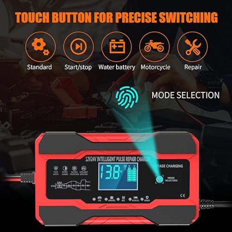 YONHAN 10-AMP SMART CAR BATTERY CHARGER 12V/24V WITH DESULFATOR AND TEMPERATURE COMPENSATION