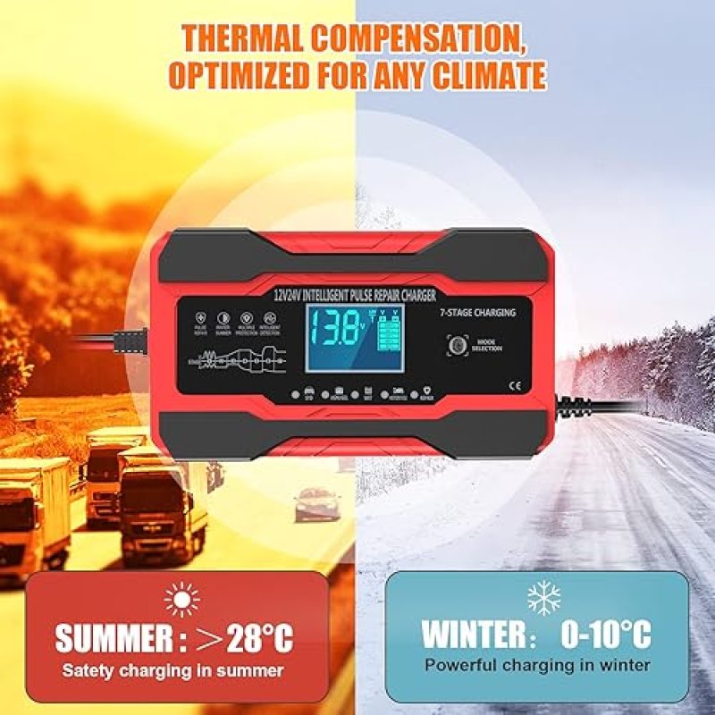 YONHAN 10-AMP SMART CAR BATTERY CHARGER 12V/24V WITH DESULFATOR AND TEMPERATURE COMPENSATION