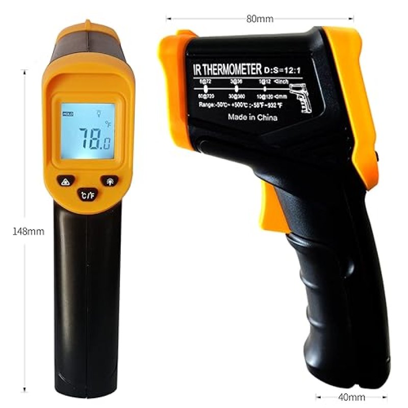 INFRARED THERMOMETER GUN FOR COOKING & BBQ -58°F~932°F, NON-CONTACT HANDHELD LASER TEMP GUN