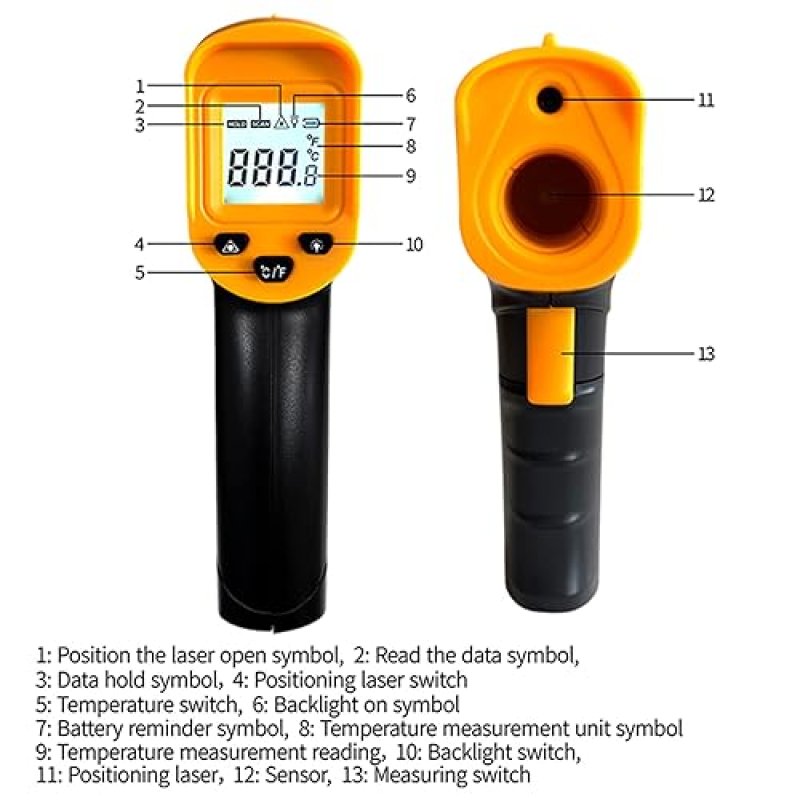 INFRARED THERMOMETER GUN FOR COOKING & BBQ -58°F~932°F, NON-CONTACT HANDHELD LASER TEMP GUN