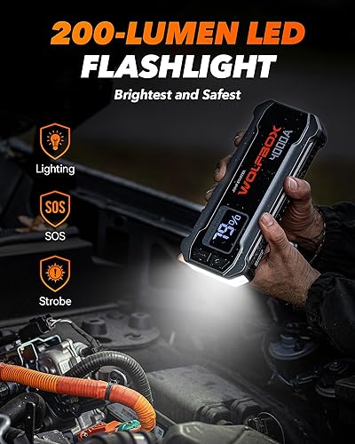 WOLFBOX 4000A JUMP STARTER WITH QUICK CHARGER & LED DISPLAY - PORTABLE 24000MAH BATTERY PACK FOR CARS - BOOST ENGINE & LIGHT INCLUDED