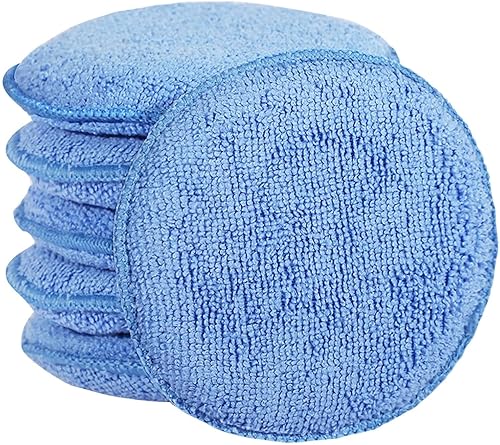MICROFIBER CAR WAX APPLICATOR PADS, BUFFING & POLISHING FOAM (6 PACK, 5" DIAMETER)