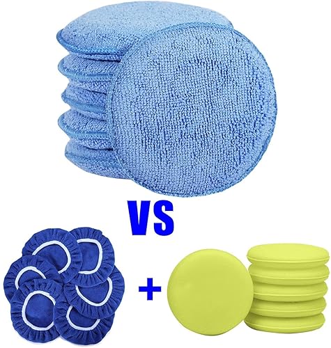 MICROFIBER CAR WAX APPLICATOR PADS, BUFFING & POLISHING FOAM (6 PACK, 5" DIAMETER)