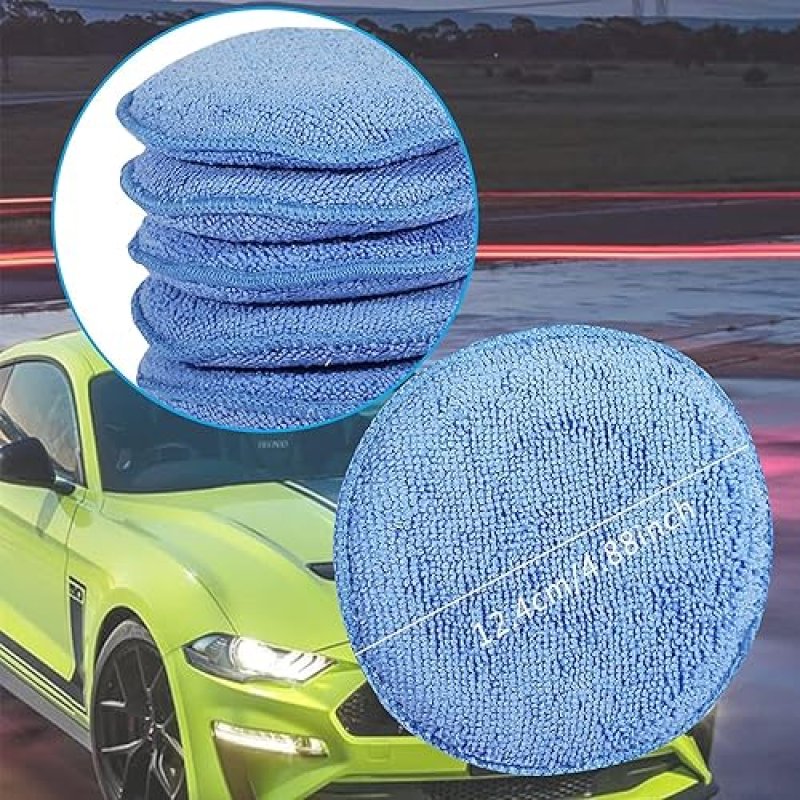 MICROFIBER CAR WAX APPLICATOR PADS, BUFFING & POLISHING FOAM (6 PACK, 5" DIAMETER)
