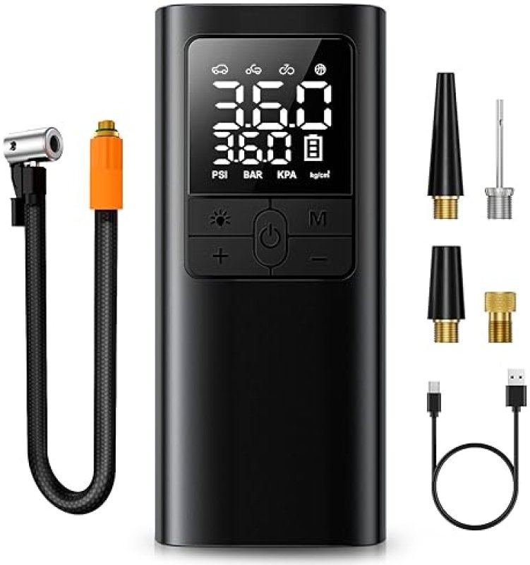 CORDLESS TIRE INFLATOR - 150PSI PORTABLE AIR PUMP WITH DIGITAL GAUGE & LED LIGHT