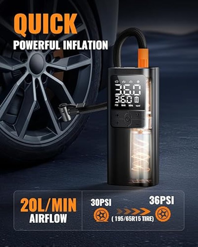 CORDLESS TIRE INFLATOR - 150PSI PORTABLE AIR PUMP WITH DIGITAL GAUGE & LED LIGHT