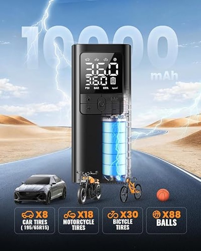 CORDLESS TIRE INFLATOR - 150PSI PORTABLE AIR PUMP WITH DIGITAL GAUGE & LED LIGHT