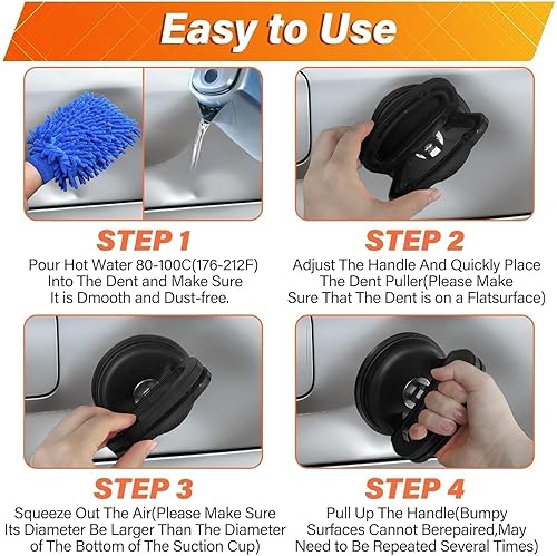 DENT PULLER KIT FOR BODY, GLASS, AND OBJECTS - BLACK & ORANGE