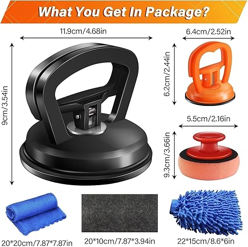 DENT PULLER KIT FOR BODY, GLASS, AND OBJECTS - BLACK & ORANGE