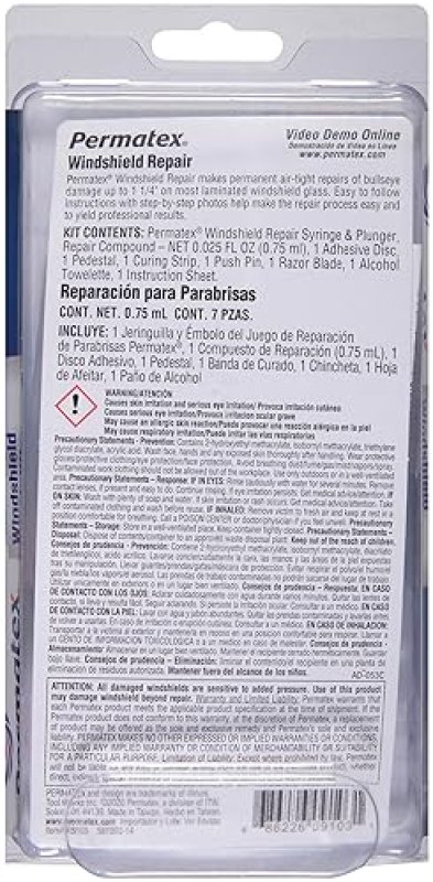 RAIN X PERMATEX 09103 AUTOMOTIVE WINDSHIELD REPAIR KIT - PERMANENT AIR-TIGHT REPAIRS - 9-PIECE SET