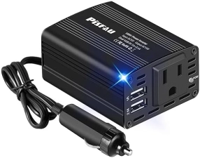 PISFAU 150W CAR POWER INVERTER WITH DUAL USB CHARGER FOR LAPTOP - BLACK