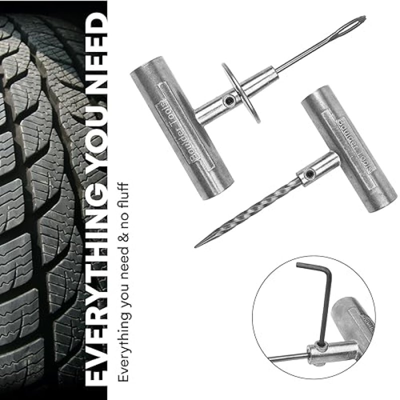 BOULDER TOOLS COMPACT TIRE REPAIR KIT WITH MOLLE STORAGE POUCH - UNIVERSAL HEAVY DUTY PLUG SET