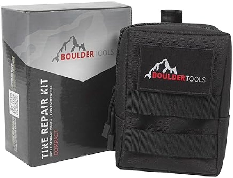 BOULDER TOOLS COMPACT TIRE REPAIR KIT WITH MOLLE STORAGE POUCH - UNIVERSAL HEAVY DUTY PLUG SET