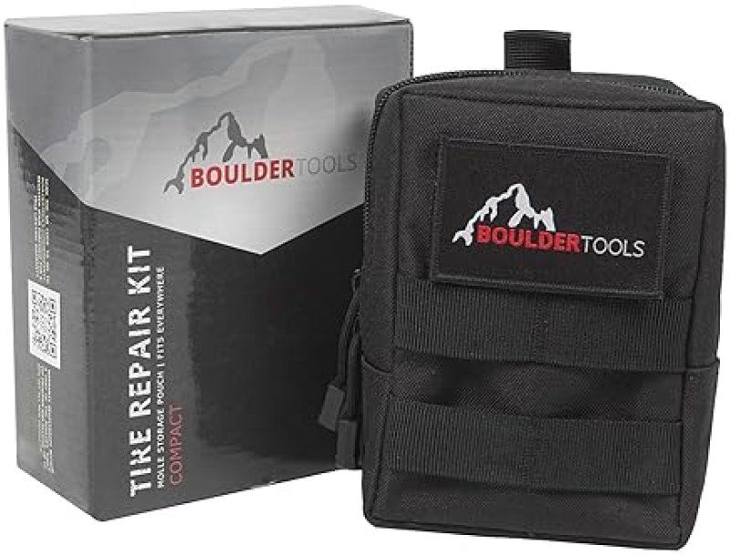 BOULDER TOOLS COMPACT TIRE REPAIR KIT WITH MOLLE STORAGE POUCH - UNIVERSAL HEAVY DUTY PLUG SET