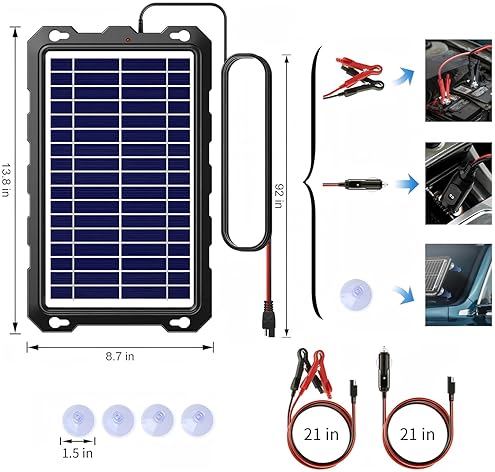 PORTABLE WATERPROOF SOLAR PANEL CHARGER 12V FOR CAR, BOAT, RV - POWOXI 7.5W TRICKLE MAINTAINER