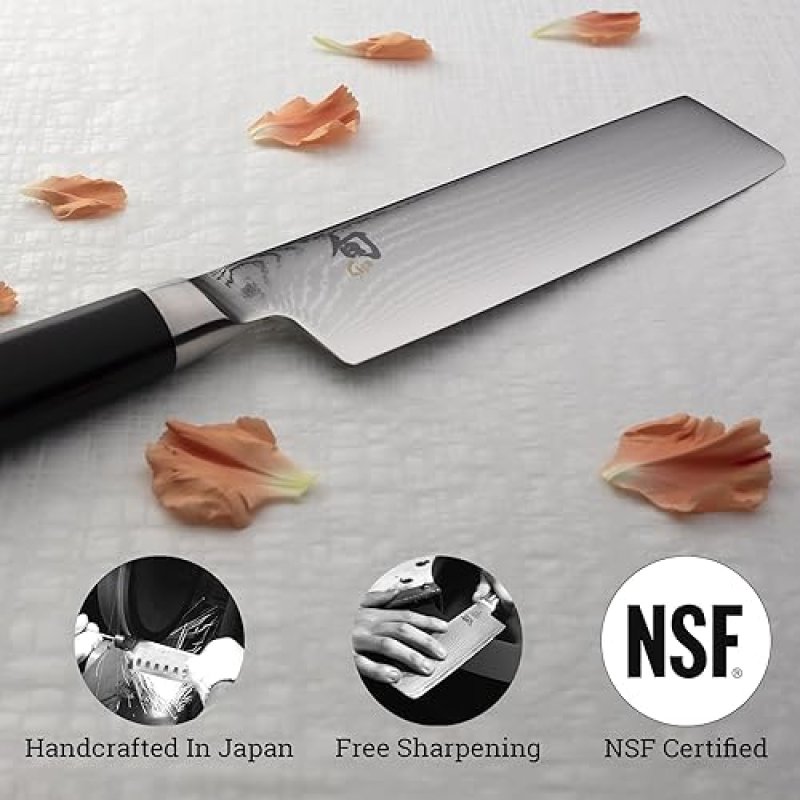 SHUN CLASSIC 6.5" NAKIRI KNIFE - VG-MAX CORE, DAMASCUS STAINLESS STEEL, PAKKAWOOD HANDLE