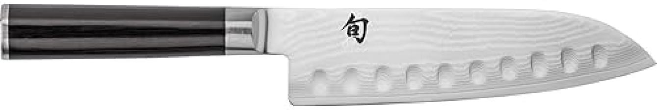SHUN CLASSIC 7" HOLLOW GROUND SANTOKU KNIFE - HANDCRAFTED JAPANESE VG-MAX CORE DAMASCUS STEEL, PAKKAWOOD HANDLE