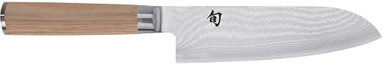SHUN CLASSIC BLONDE 7" SANTOKU KNIFE: VG-MAX CORE, DAMASCUS STEEL CLADDING, PAKKAWOOD HANDLE