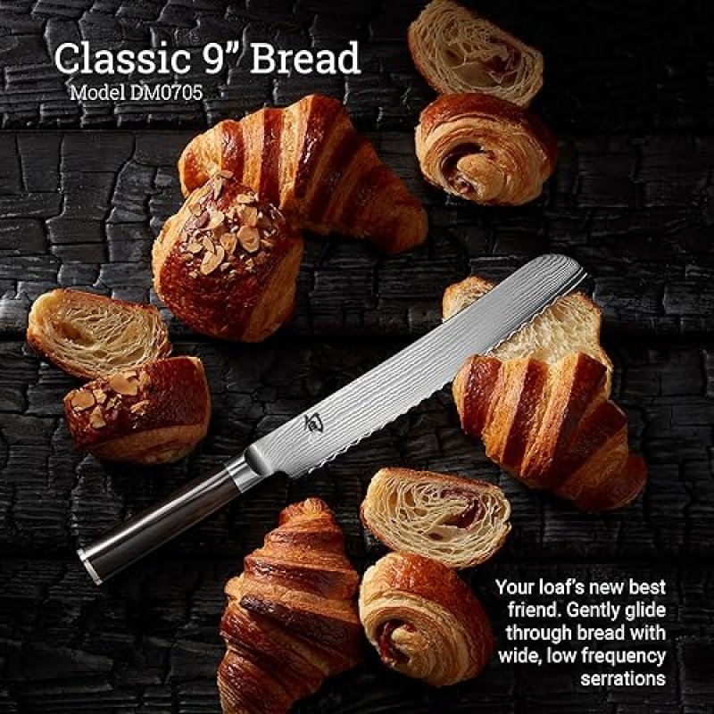 SHUN CLASSIC 9" BREAD KNIFE - JAPANESE SERRATED BLADE WITH VG-MAX CORE - PAKKAWOOD HANDLE - IDEAL FOR CHEFS